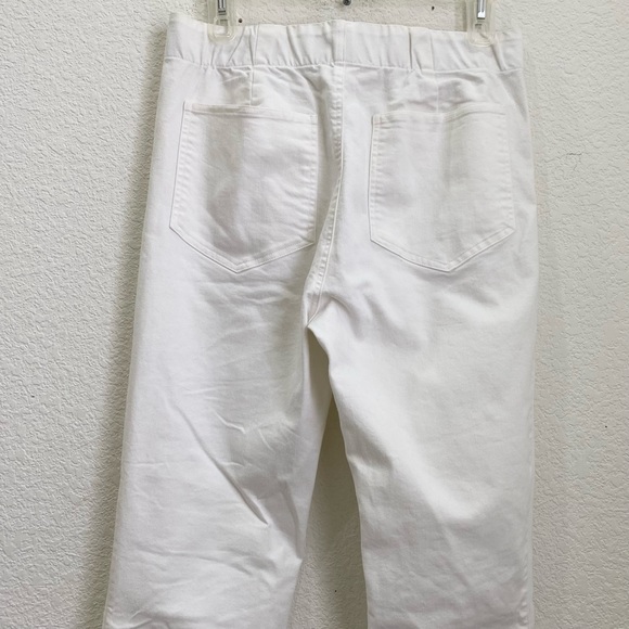 NEWBURY KUSTOM White Denim Raw Hem High Rise Wide Leg Flare Pull On Jeans Size L - Picture 7 of 13